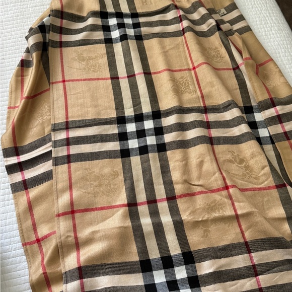 Burberry Check Wool Silk Scarf Sand/Lichen - Picture 3 of 4